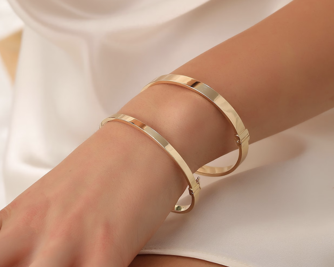 Straight Bangles, 14k solid gold Sparkly bracelet, Dainty Thin Bracelet, 6 mm Sterling Gold Bangles