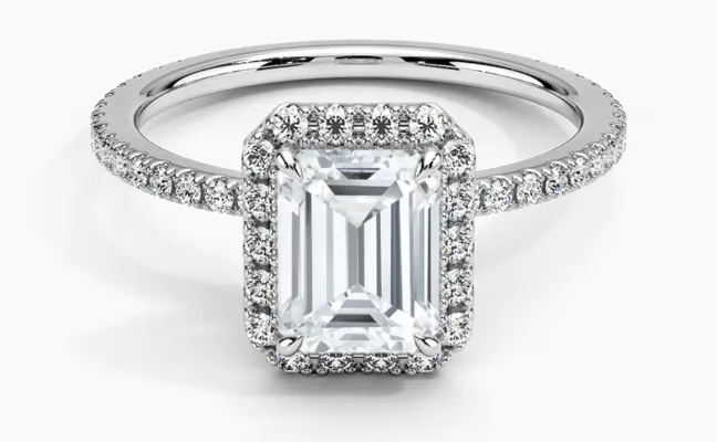 1.75 Carat Emerald Cut Halo Diamond Engagement Ring