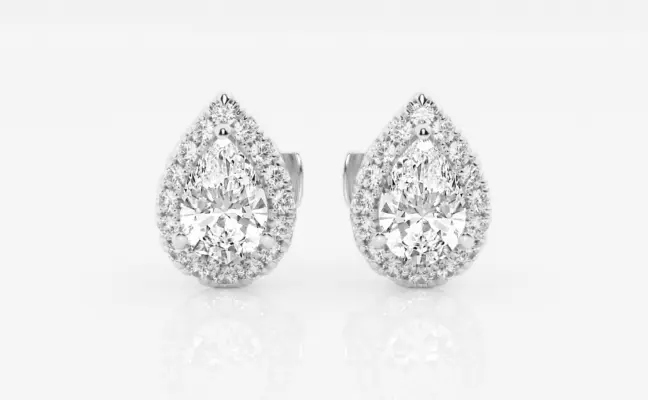 1 ctw Excellent Pear Cut Natural Diamond Halo Stud Earrings!