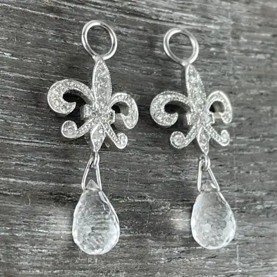Jude Frances 18k Gold Diamond & White Topaz Fleur De Lis Charms