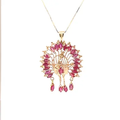 14K yellow gold, ruby turkey pendant with chain