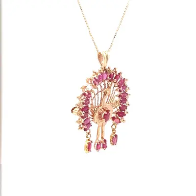 14K yellow gold, ruby turkey pendant with chain