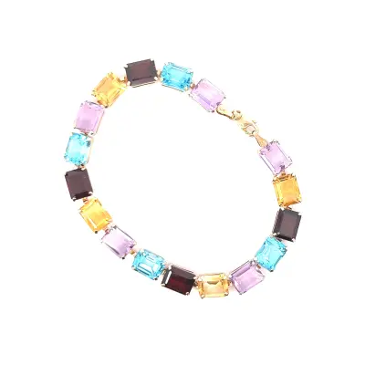 10K yellow gold, multi-color stone bracelet