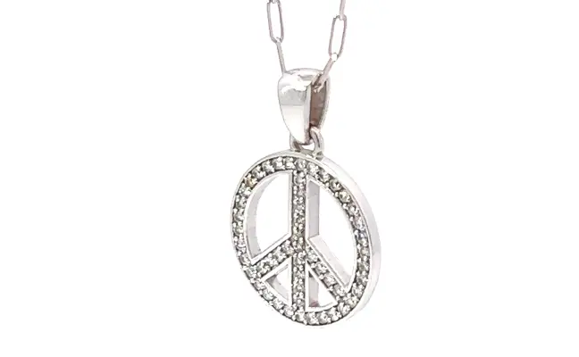 14K white gold, Diamond peace pendant