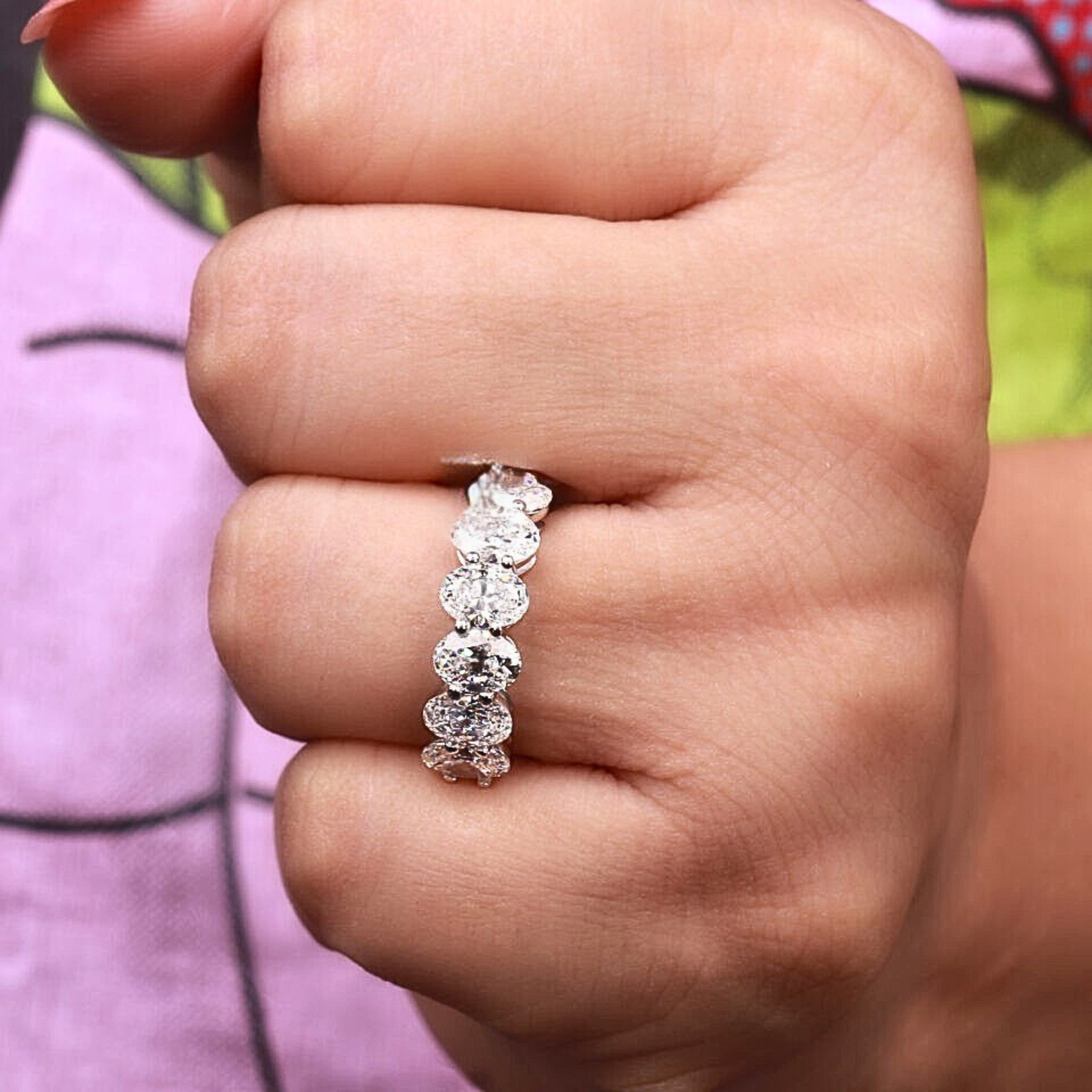 3.50 CT Oval Lab Grown Diamond Half Eternity Band