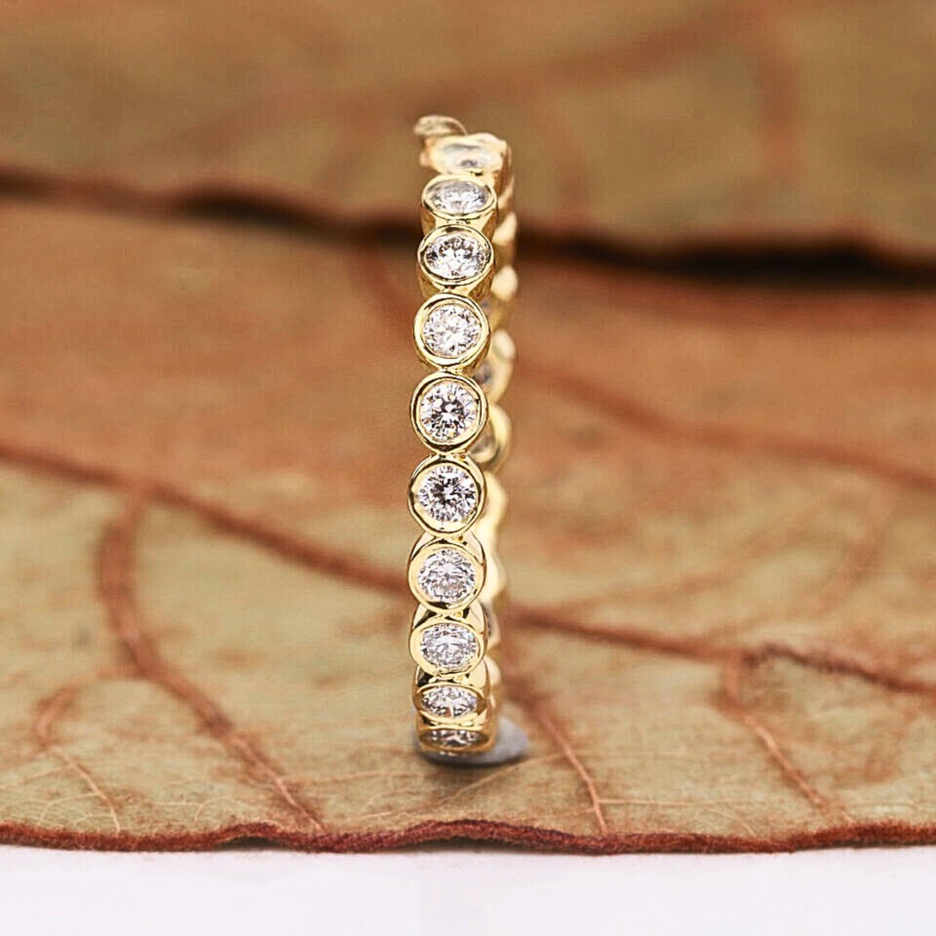 Round Cut Bezel Set Lab Grown Diamond Wedding Band