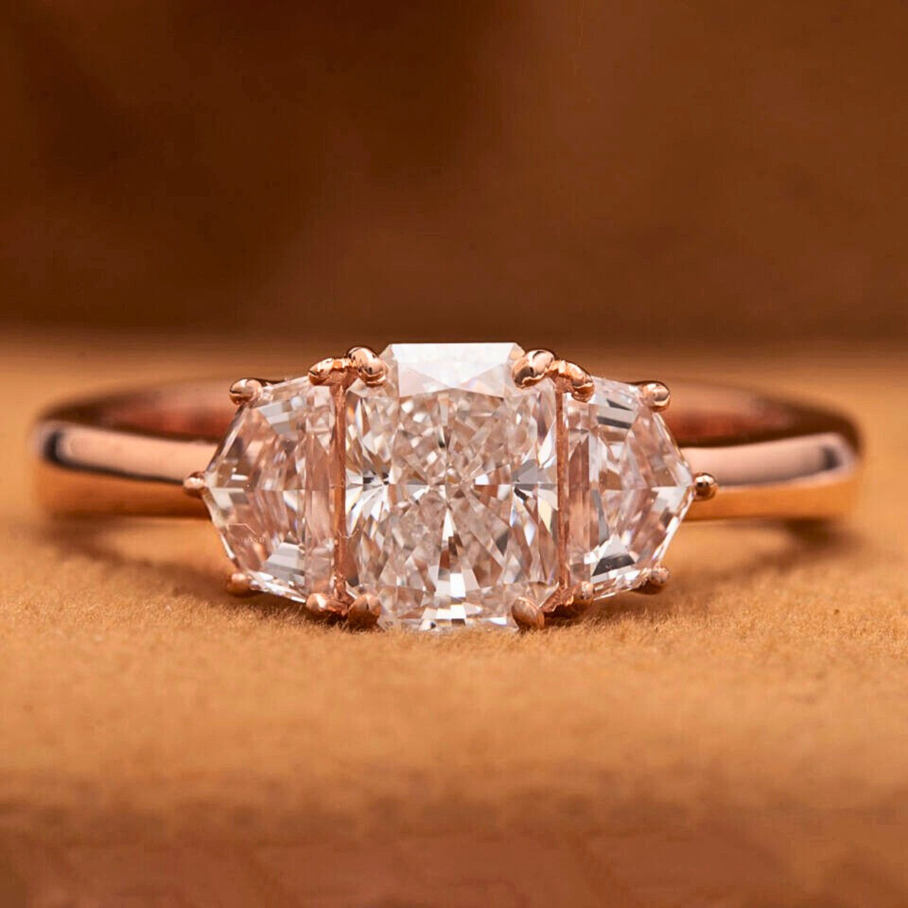 Radiant Cut Lab Grown Diamond Three Stone Engagement Ring