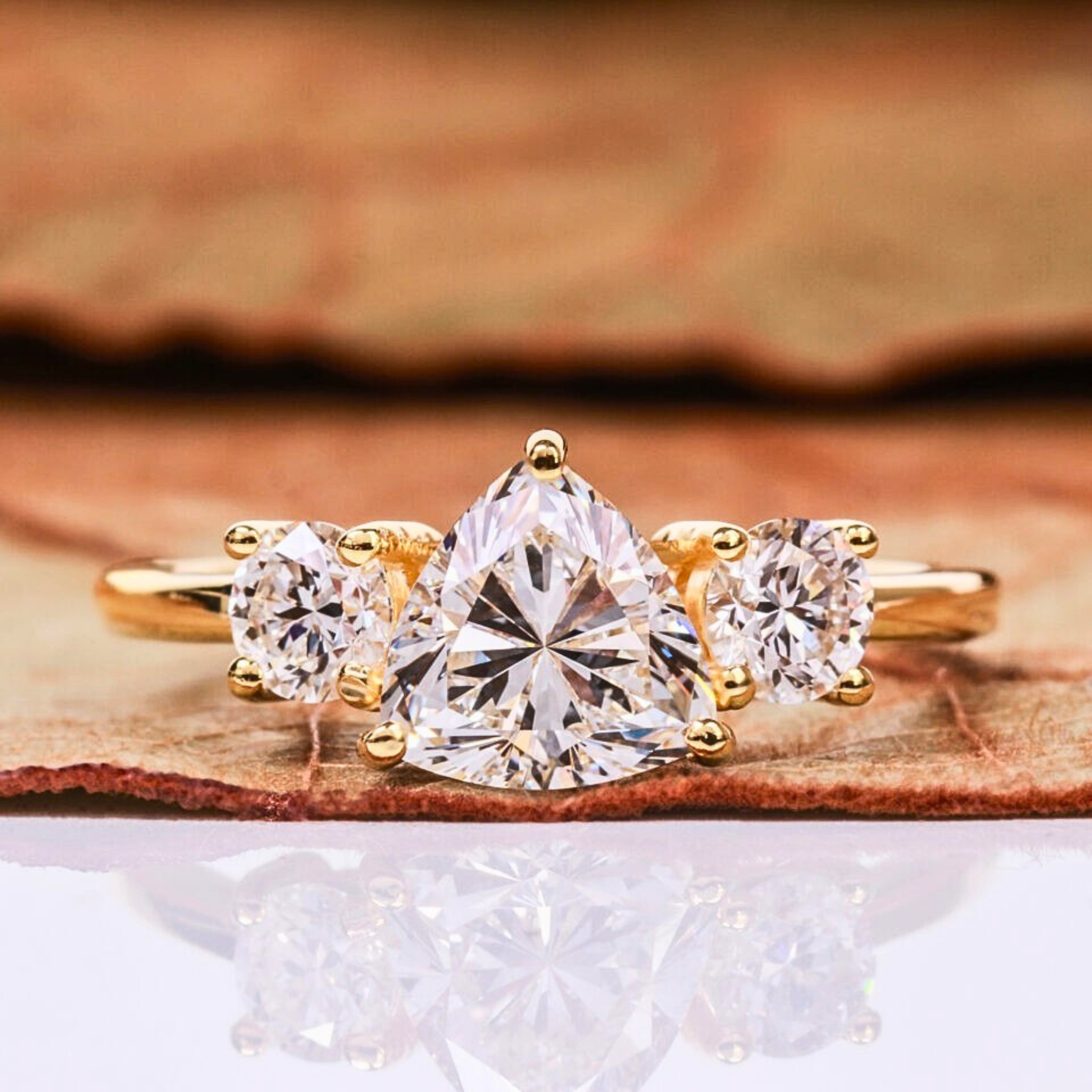 Trillion Cut Three Stone Lab Grown Diamond Engagement Ring