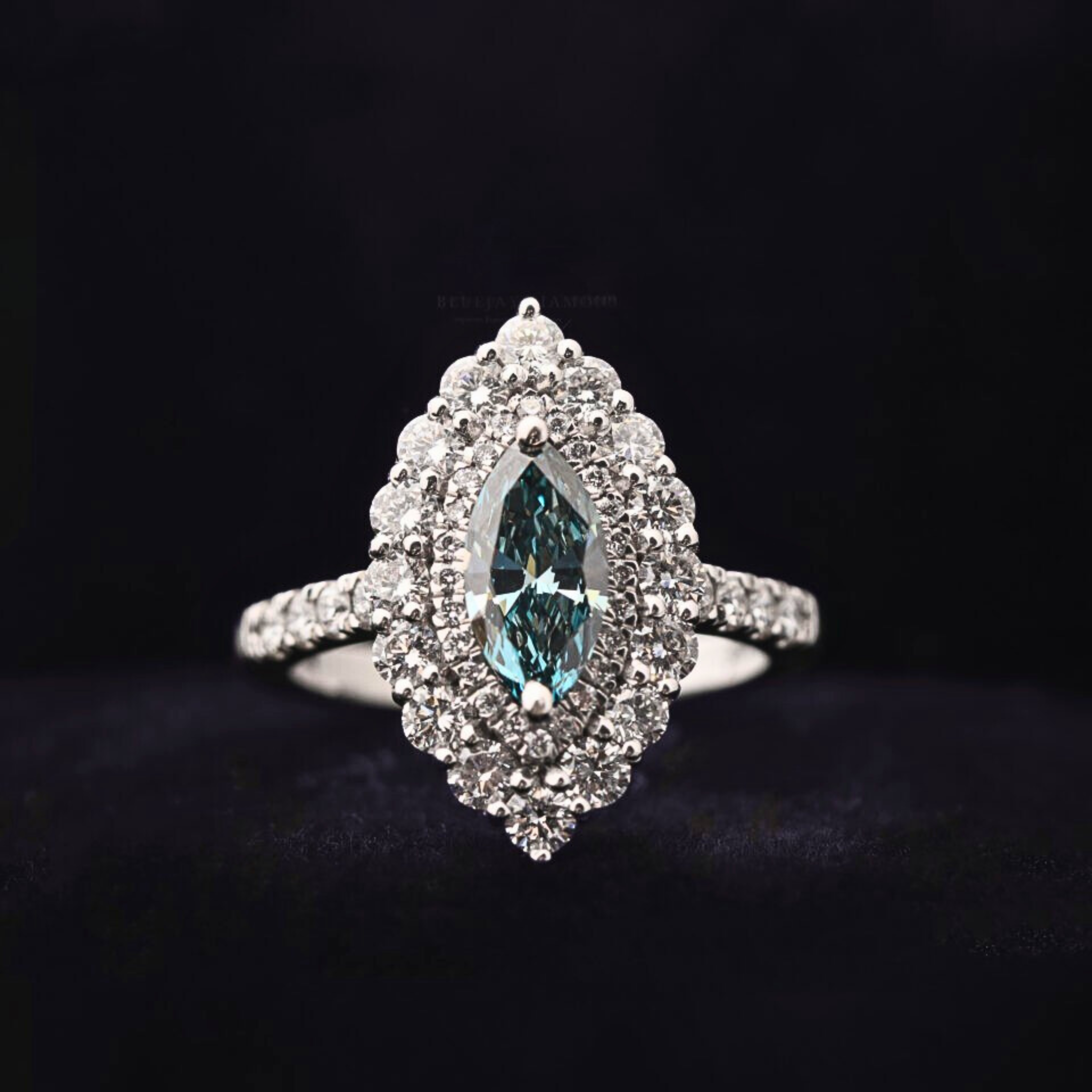 Blue Marquise Cut Lab Grown Diamond Halo Engagement Ring