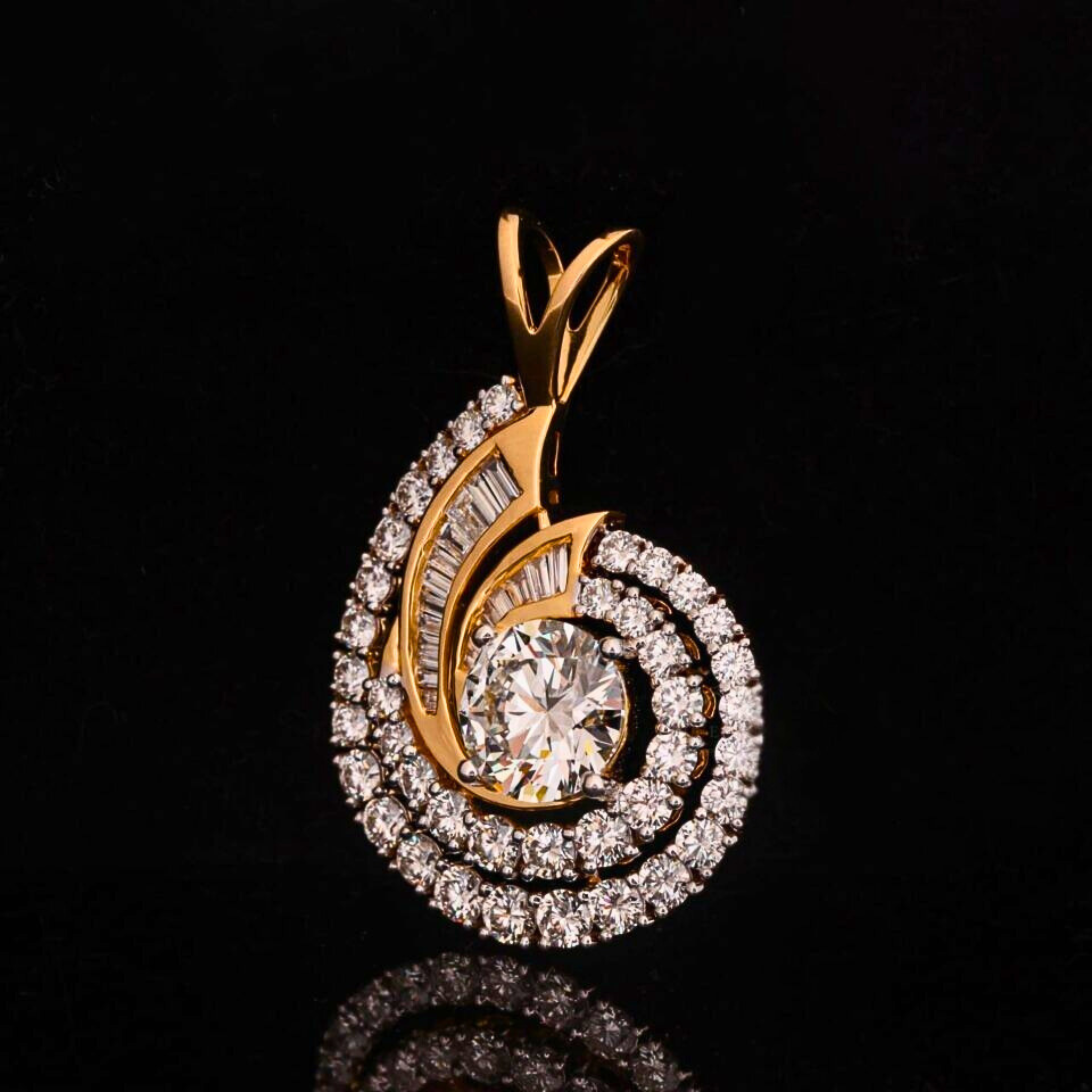 Luxury 3 Carat Lab Grown Diamond Halo Pendant with Round & Baguette Diamonds