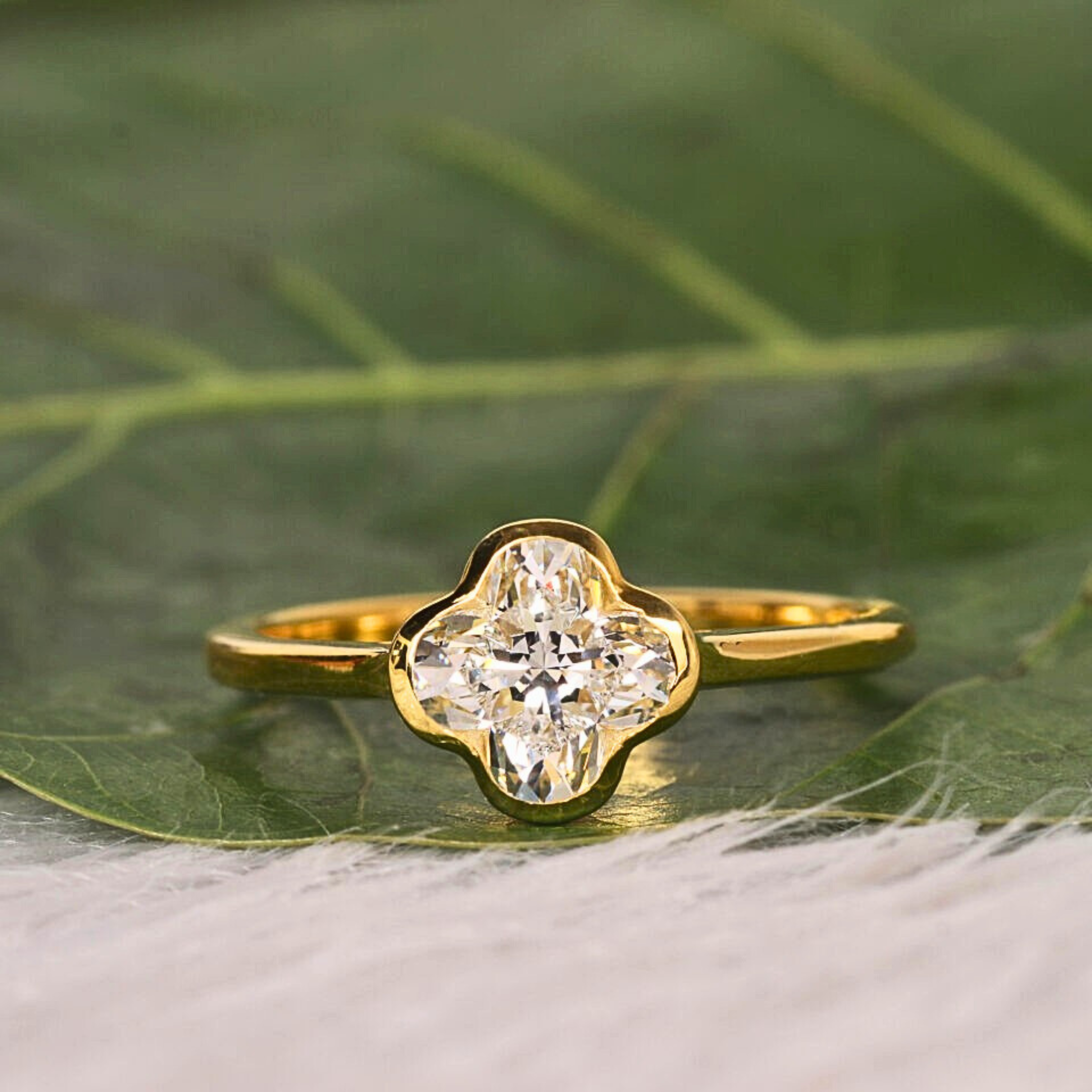 Lily Cut Lab Grown Diamond Bezel Set Clover Ring