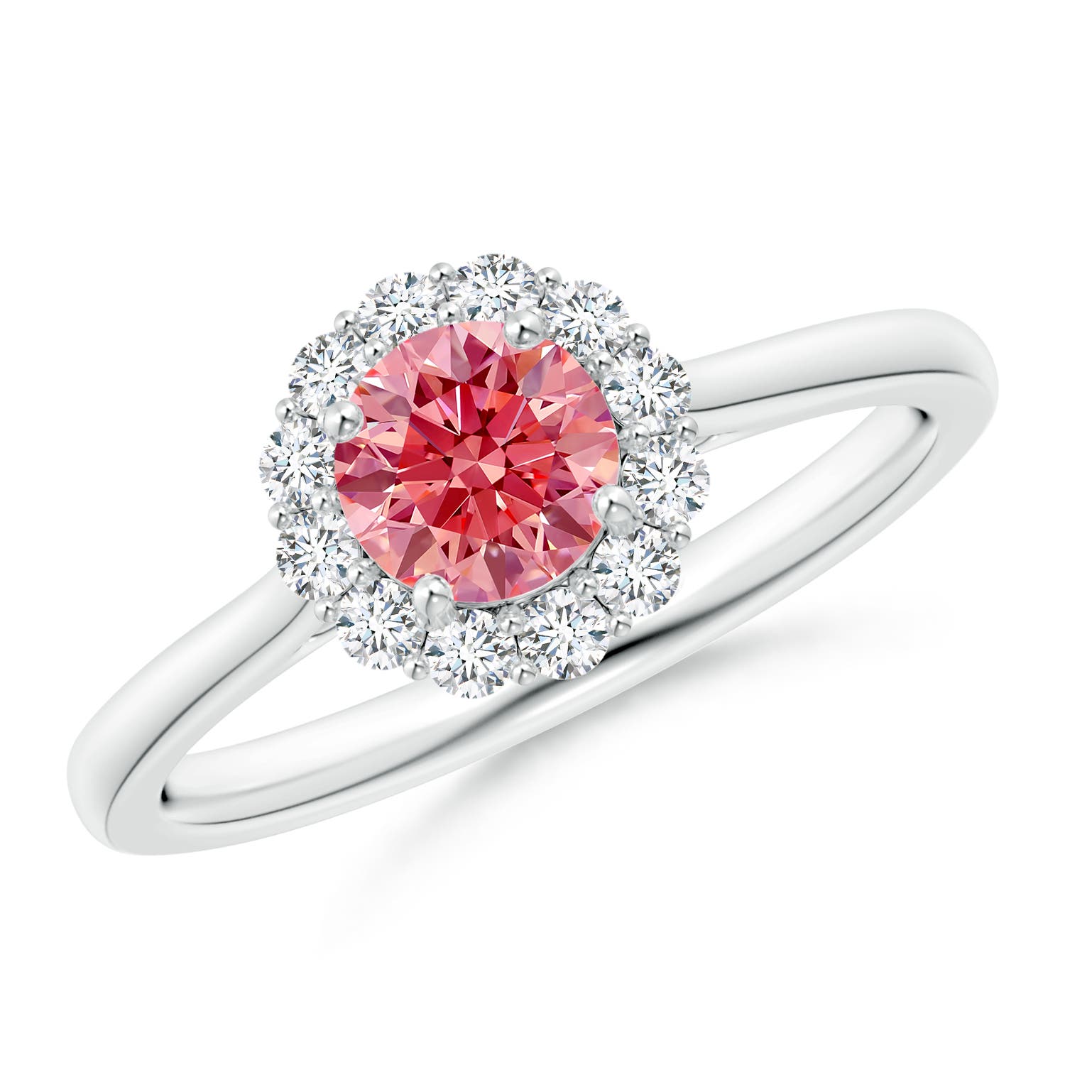 Classic Round Lab-Grown Fancy Intense Pink Diamond Scalloped Halo Ring