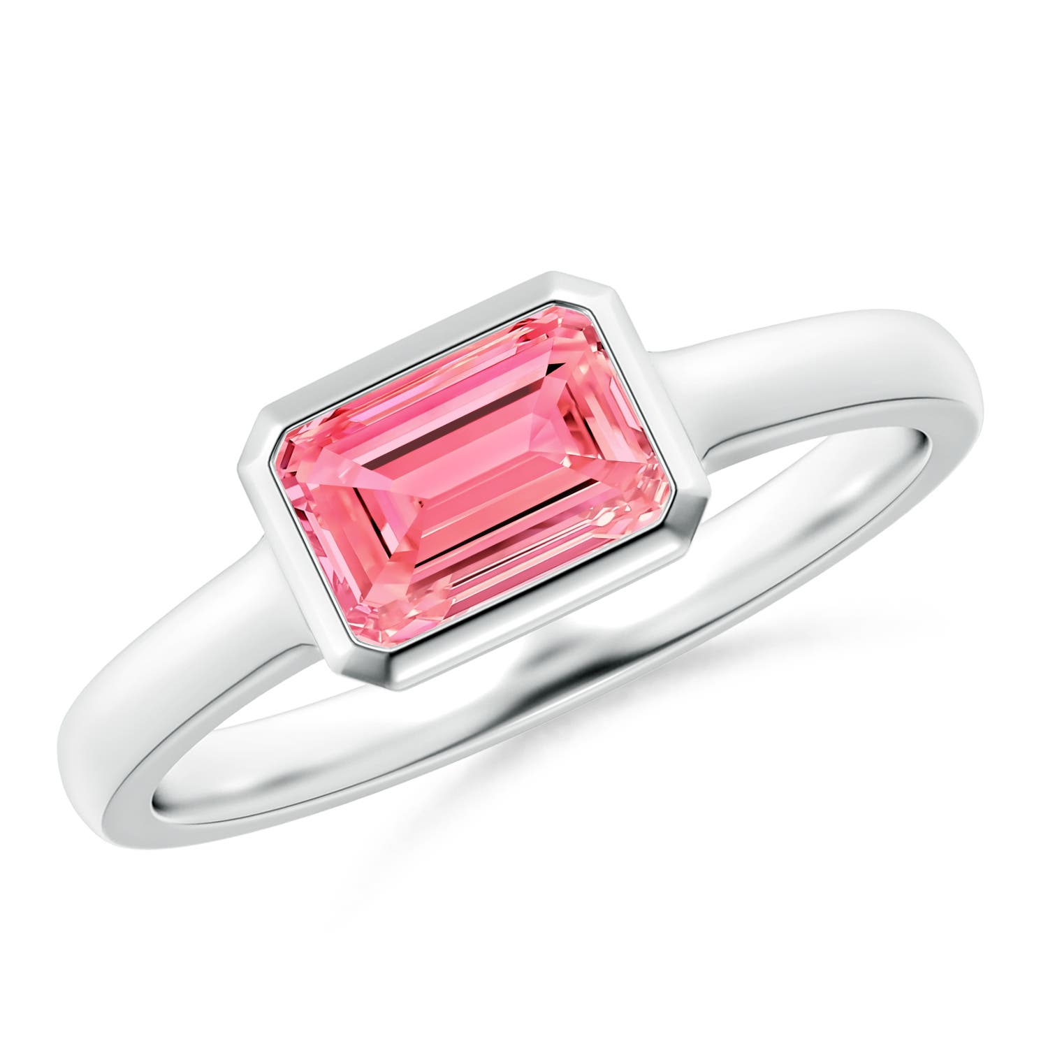 Emerald Shape Fancy PInk Diamond Ring