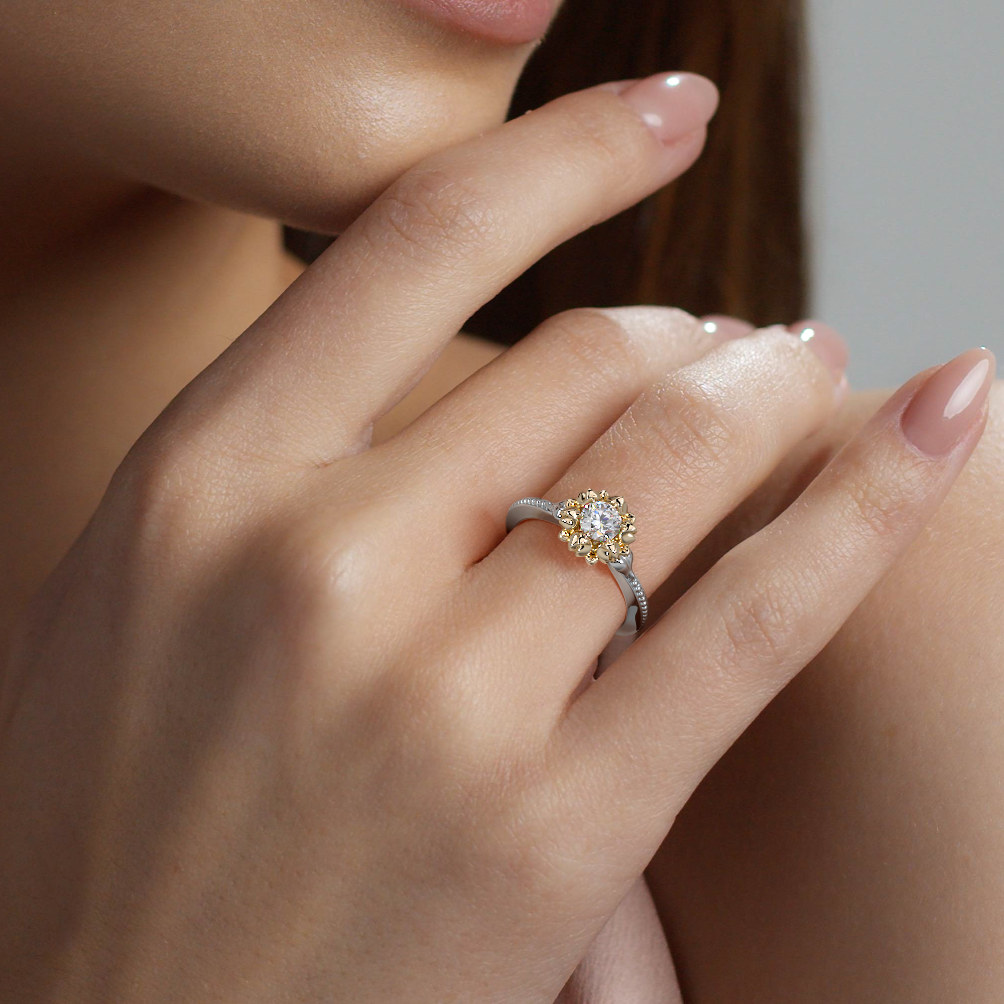 Uniqe Prong Sunnflower Engagement Ring