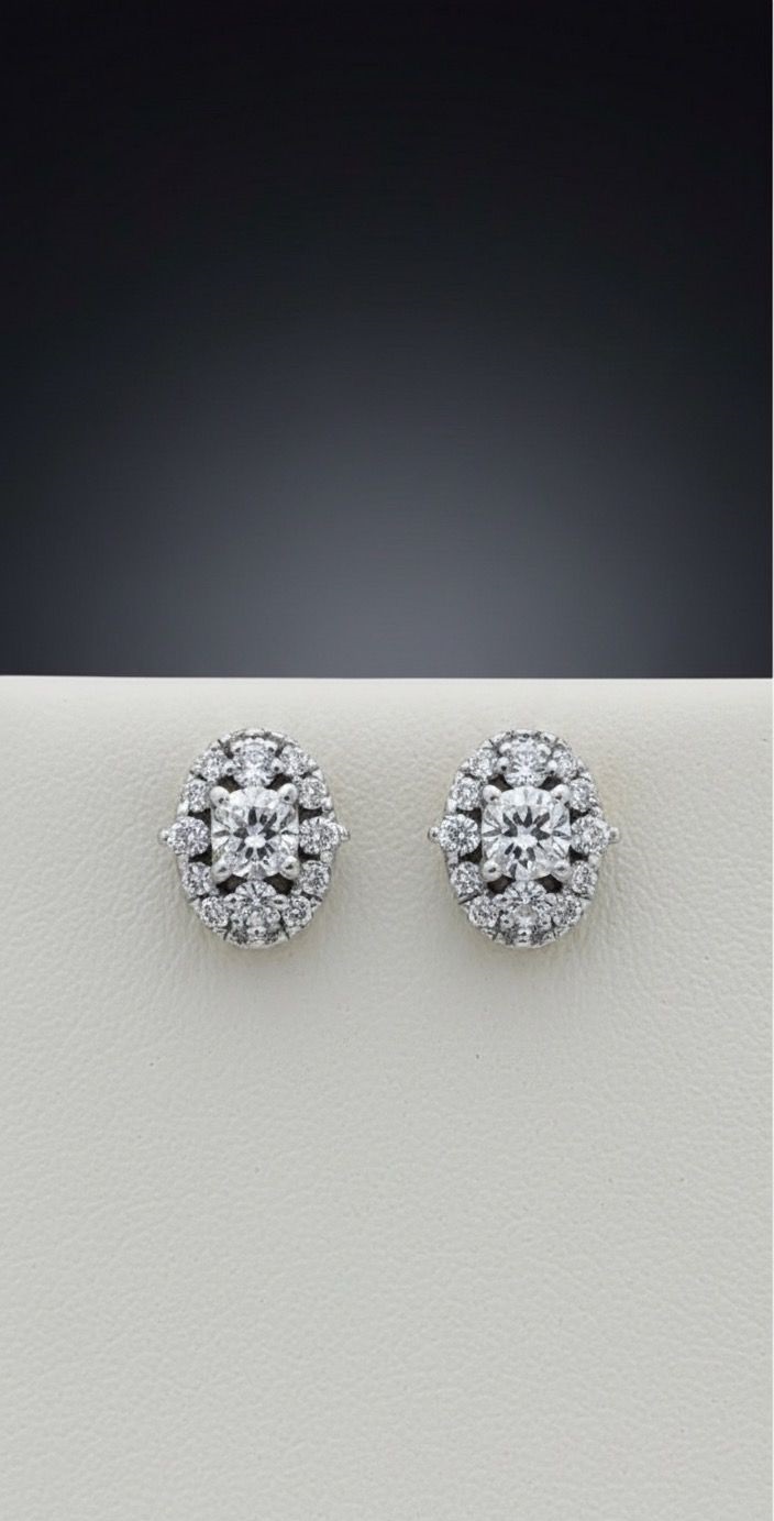 Royal Radiance" 18K White Gold Double Halo Diamond Stud Earrings (0.45ct DWT)