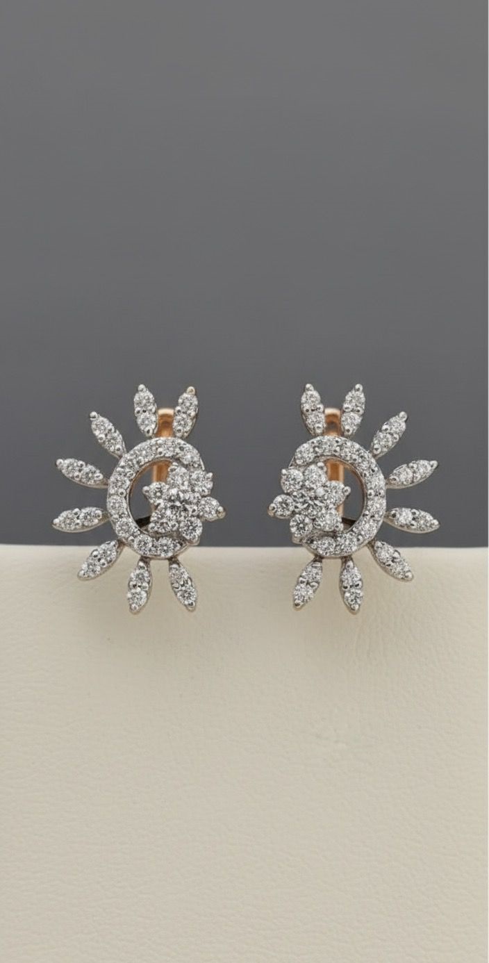 Radiant Solstice" 18K Two-Tone Gold Diamond Sunburst Huggie Earrings (0.69ct DWT)