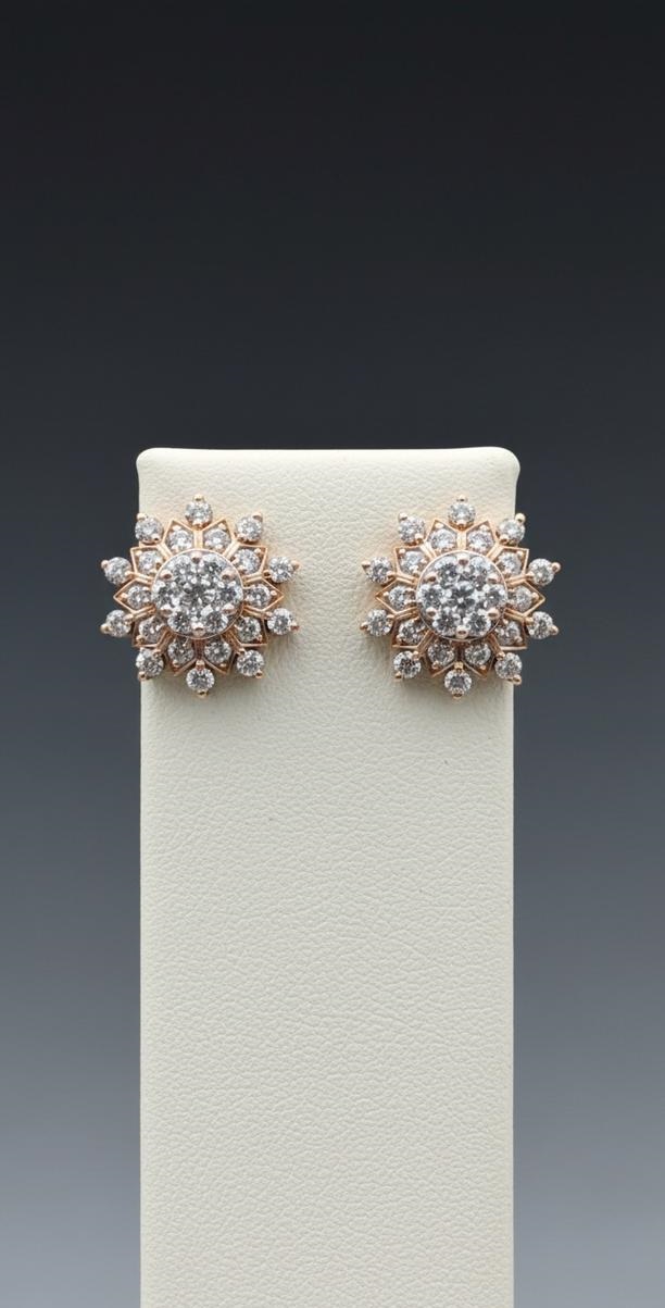 Grand Blossom" 18K Rose Gold Diamond Cluster Stud Earrings (1.03ct DWT)