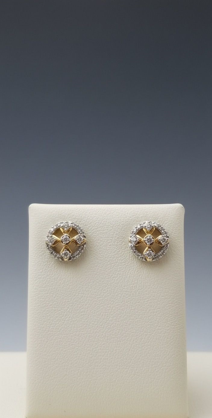 Byzantine Medallion" 18K Two-Tone Gold Diamond Halo Studs (0.34ct DWT)