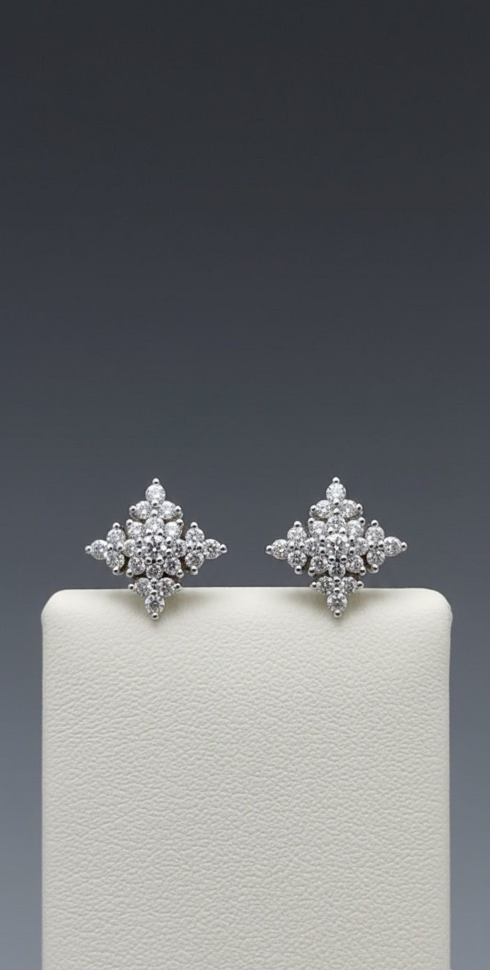 Northern Star" 18K White Gold Diamond Cluster Stud Earrings (0.65ct DWT)