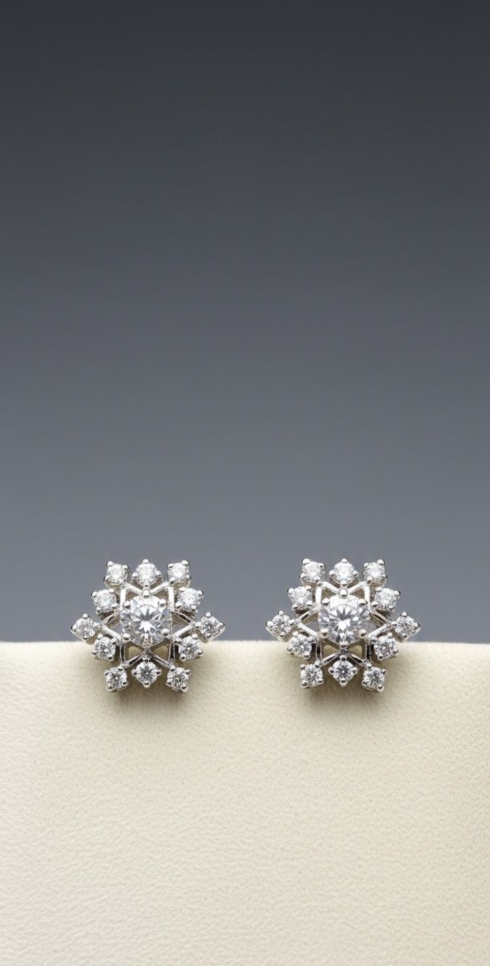 Arctic Starburst" 18K White Gold Diamond Cluster Stud Earrings (1.30ct DWT)