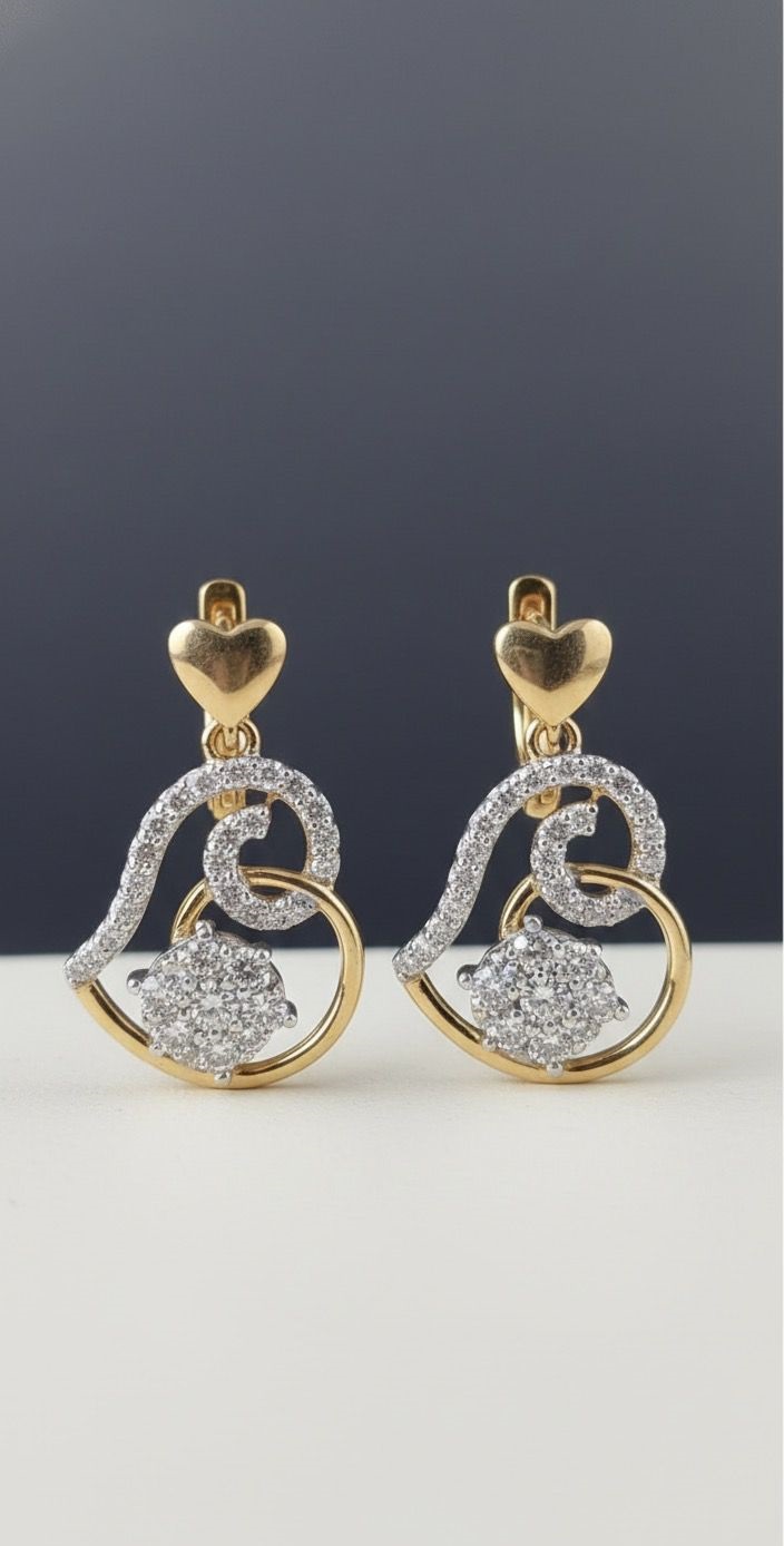 Intertwined Love" 18K Two-Tone Gold Diamond Heart Drop Earrings (0.87ct DWT)