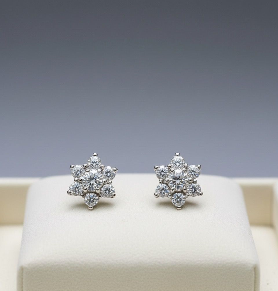 Starlight Cluster" 18K White Gold & Diamond Snowflake Stud Earrings (0.65ct DWT)