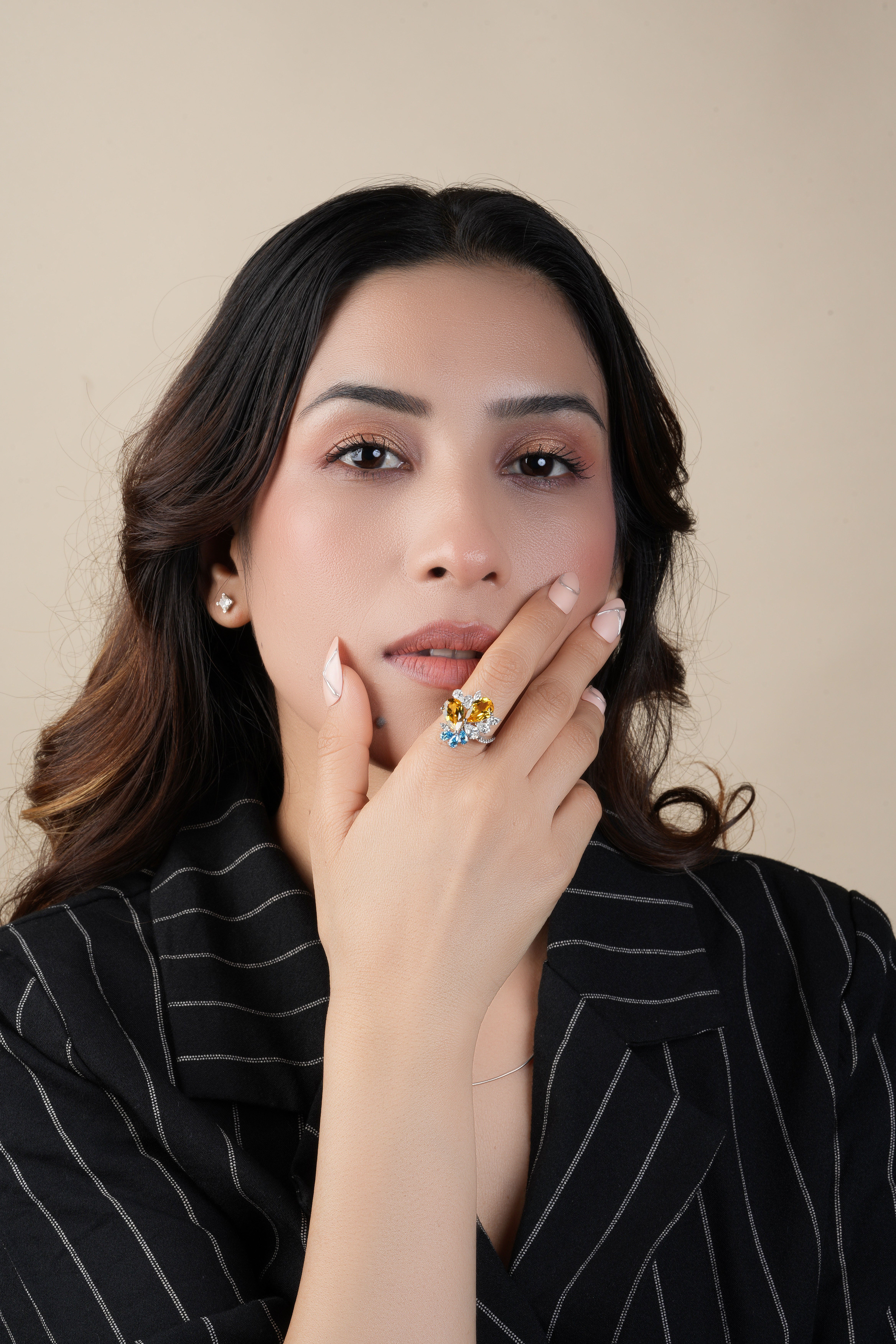 Dual Pear-Cut Citrine Diamond Cocktail Ring for Her