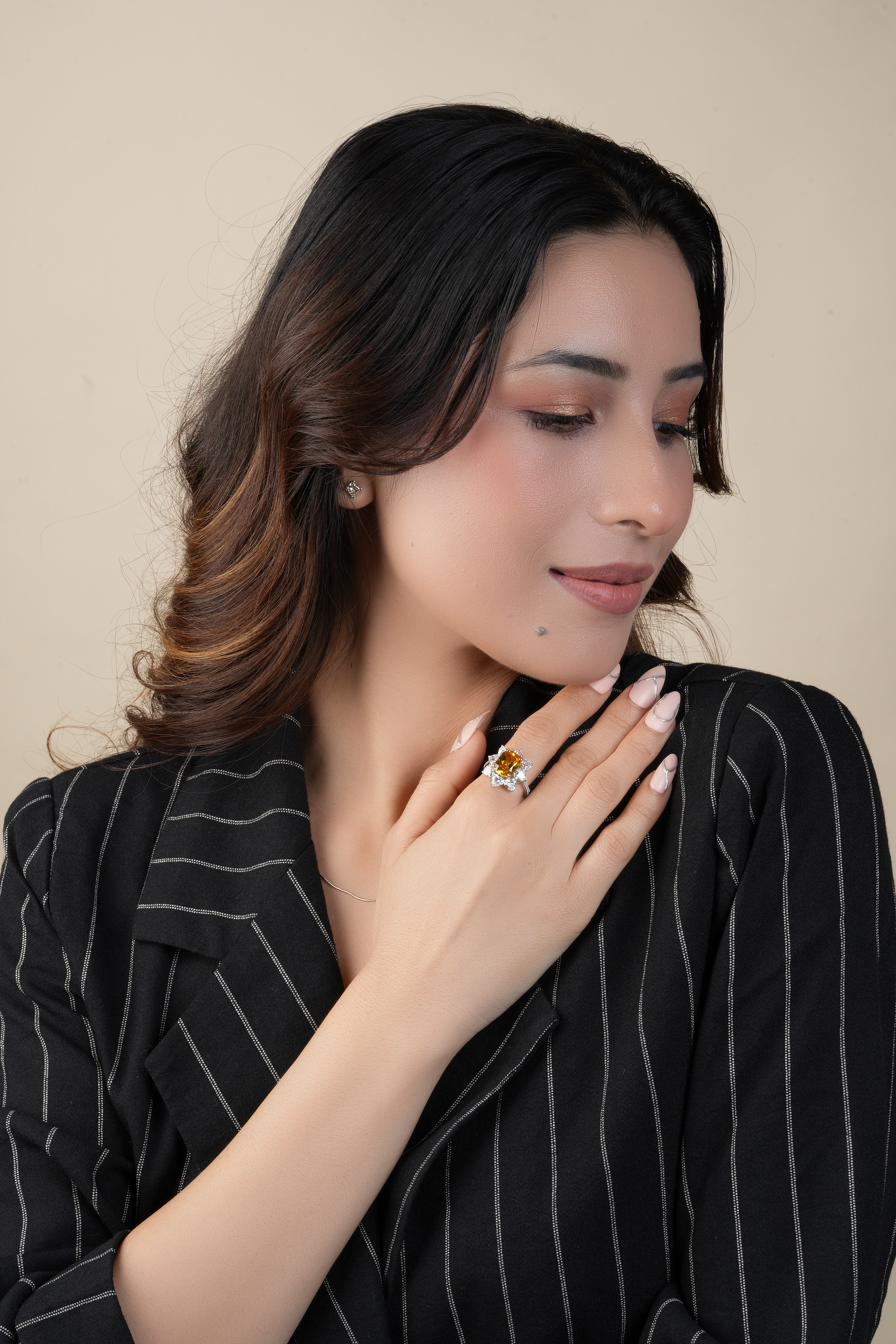 Natural Citrine Cushion Cut Diamond Halo Statement Ring