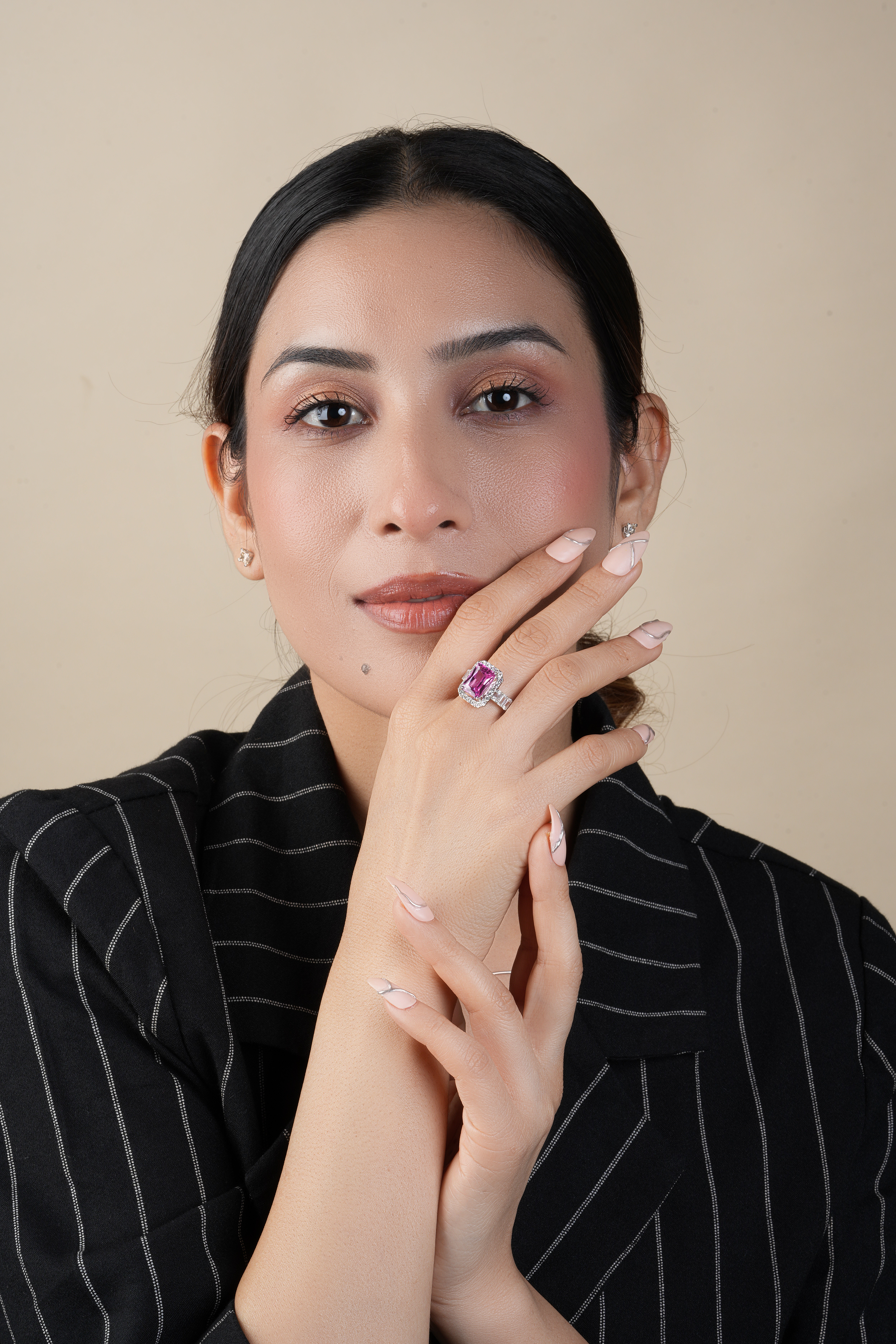 Radiant Pink Sapphire Emerald Cut Engagement Ring