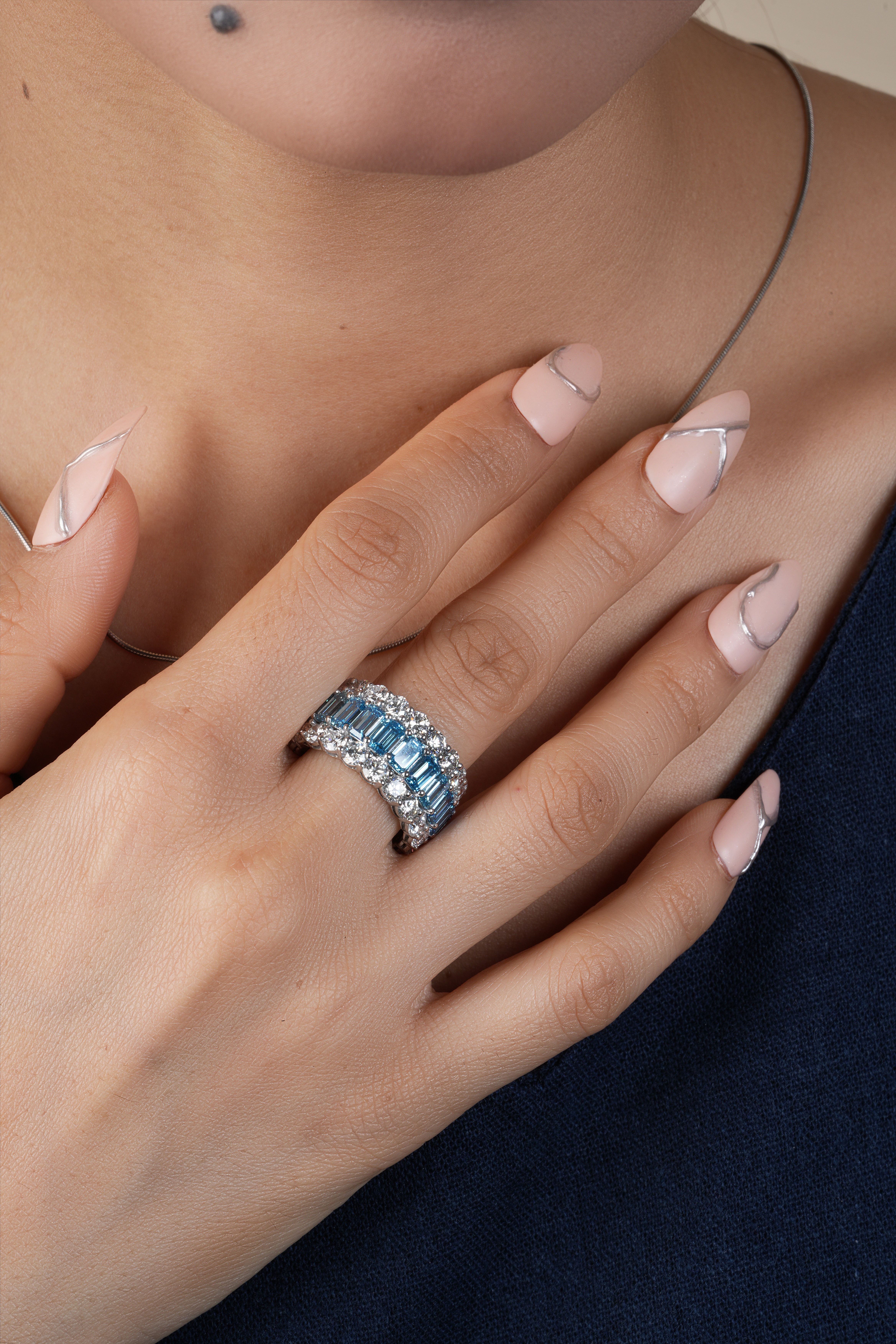 Emerald Cut Aquamarine Eternity Bands For Wedding or Engagement