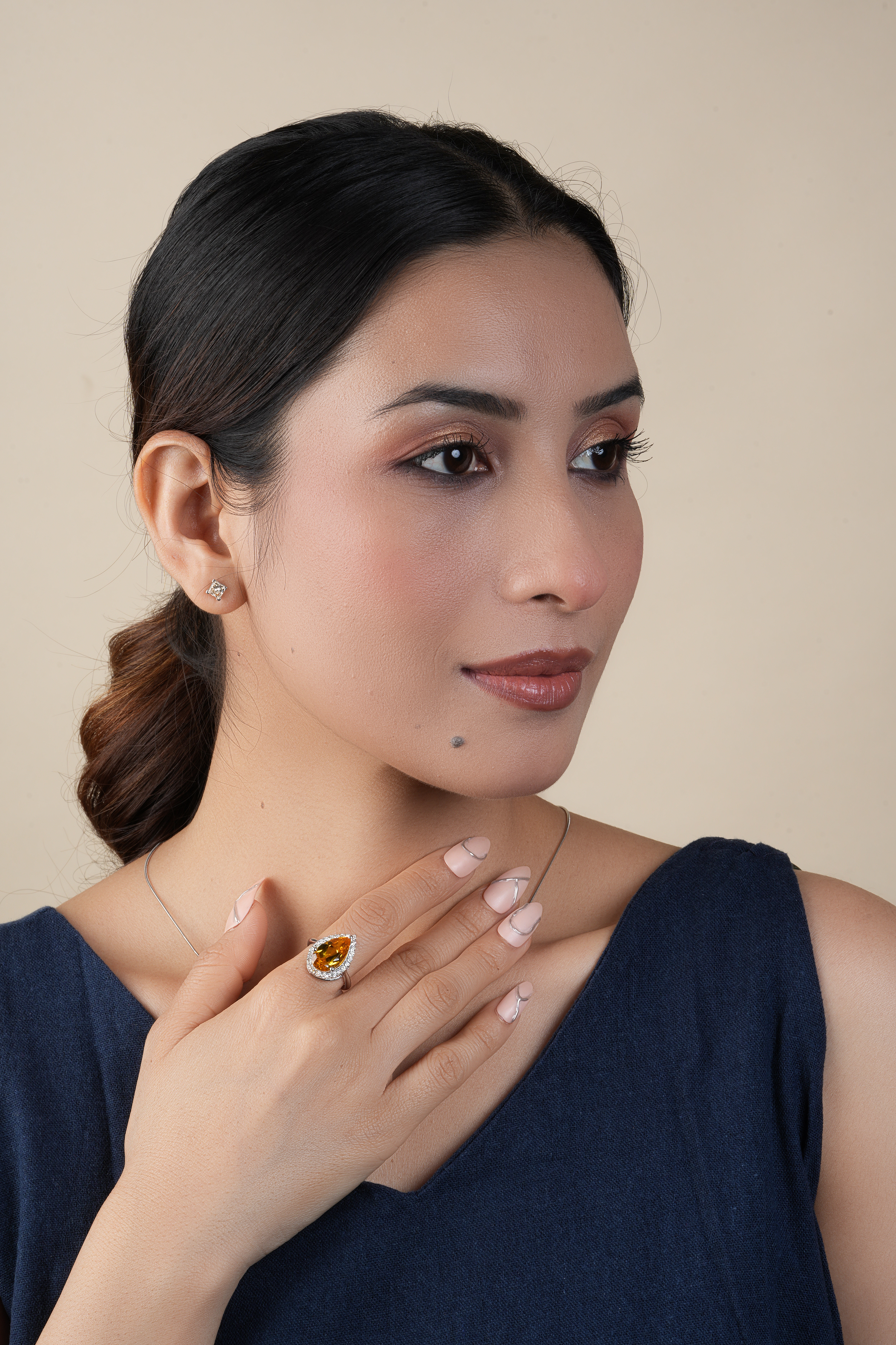 Citrine Pear Cut Halo Diamond Engagement Ring