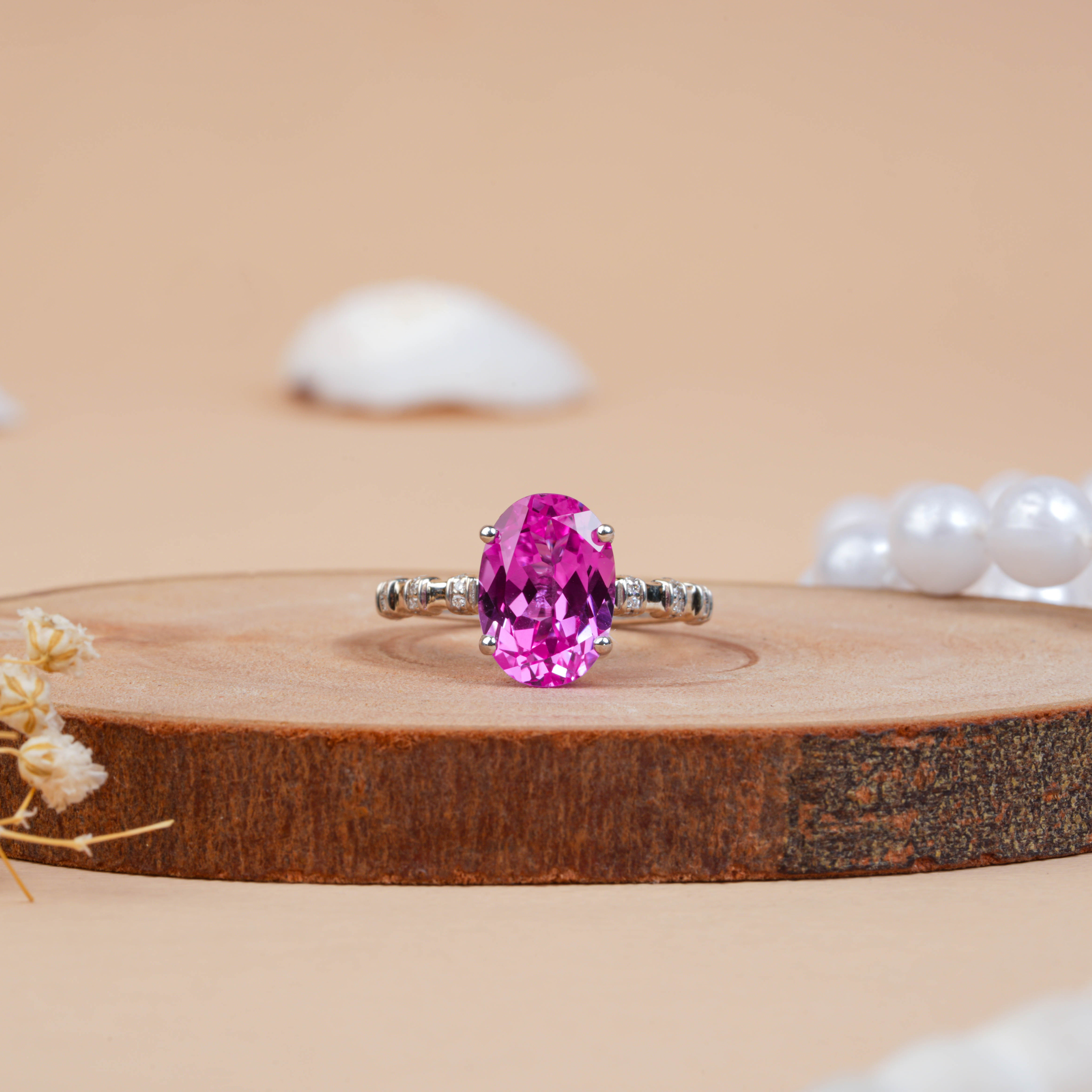 Oval Pink Sapphire Hidden Halo Engagement Ring