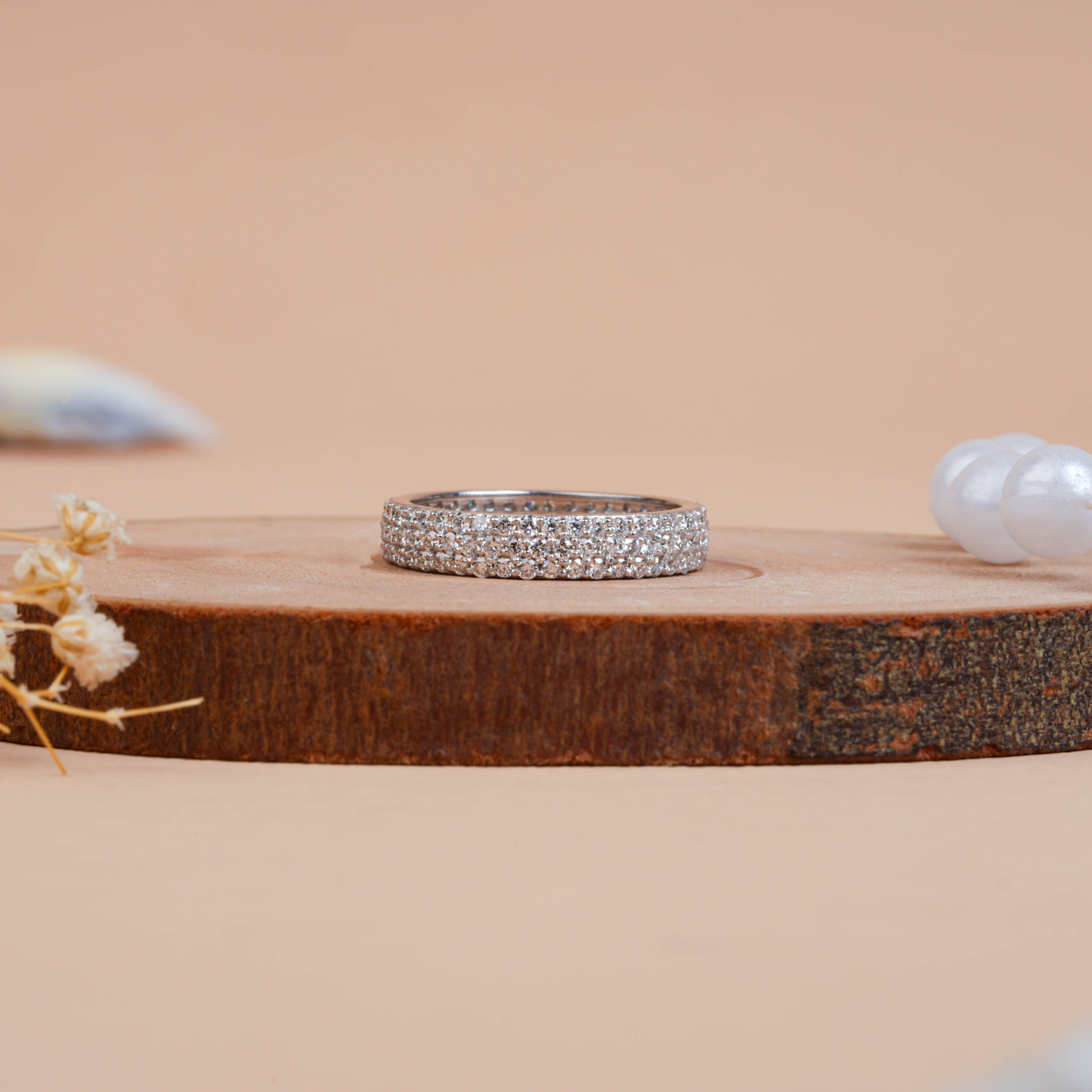Three-Row micro pavé Diamond Eternity band Ring